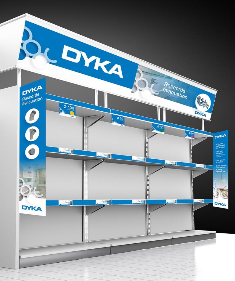 Identification sur lieu de vente PLV pour raccords bâtiment de DYKA