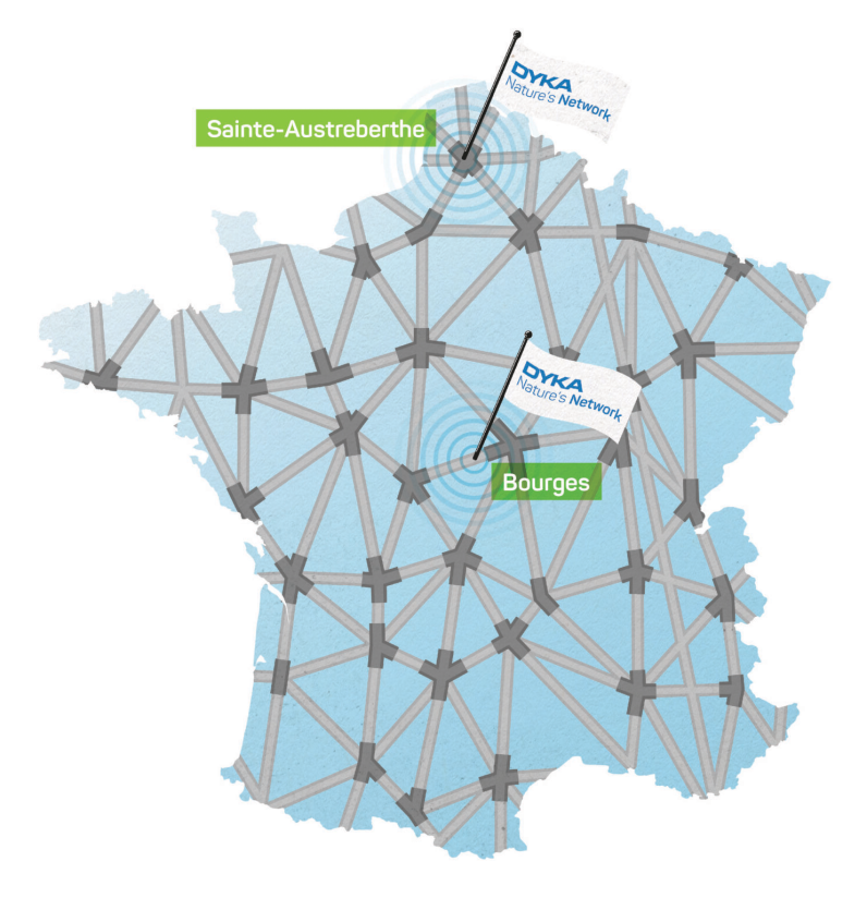 Carte localisation des usines DYKA en France 08-2022