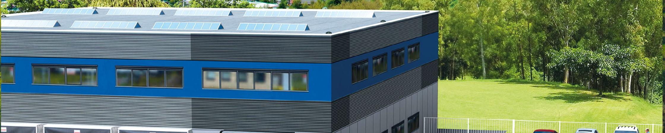 3D d'un Bâtiment Industriel avec solutions de collecte d'eau pluviales en toiture